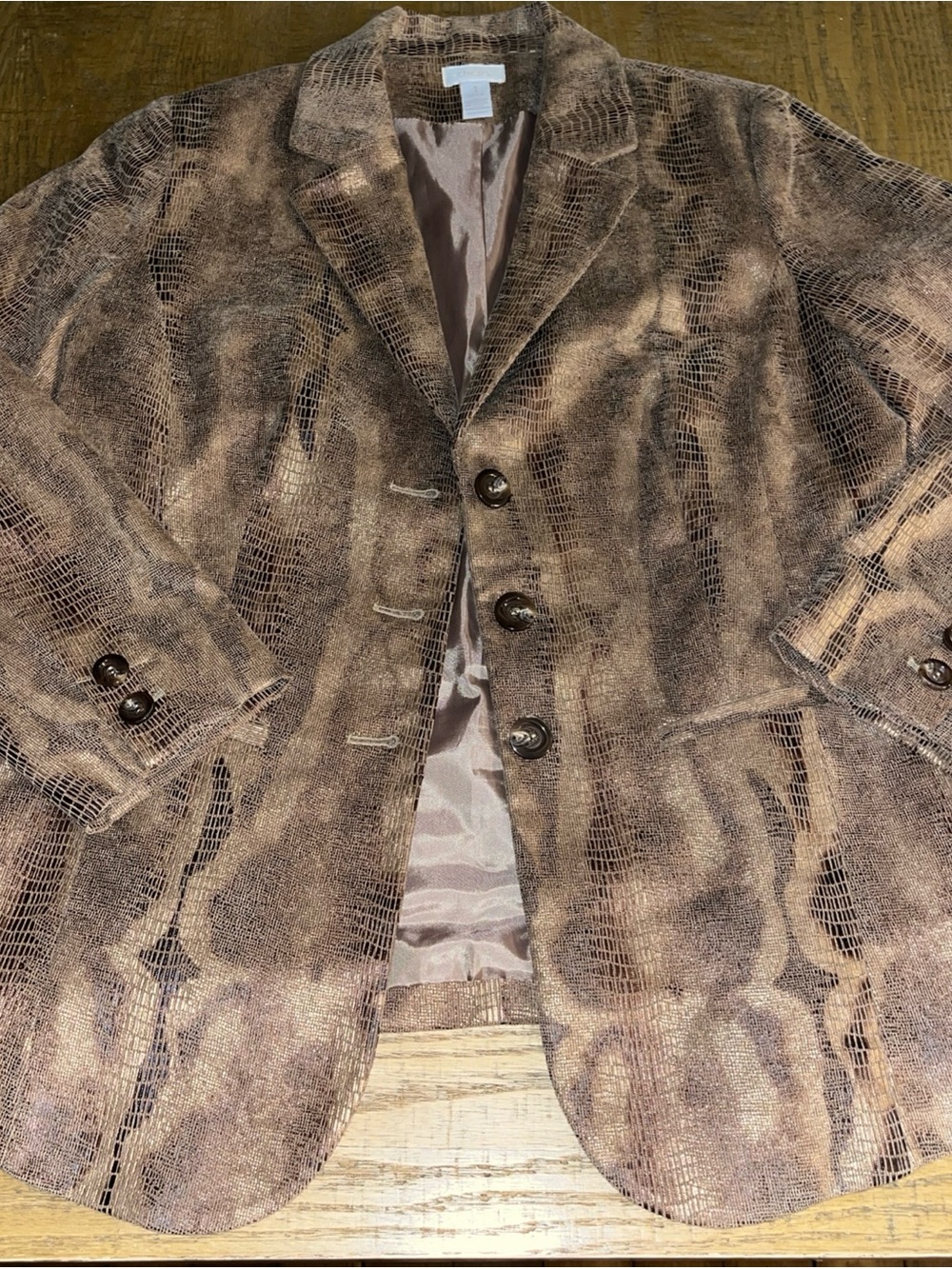Chico's Tan Brown Snakeskin Print Full Zip Women’s Jacket Sz 1 Medium Blazer
